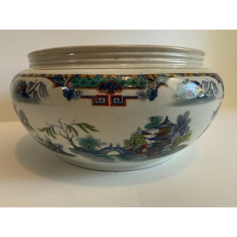 Rare Antique Royal Winton Grimwades Japan Large Asian Bowl England Vase Round‎